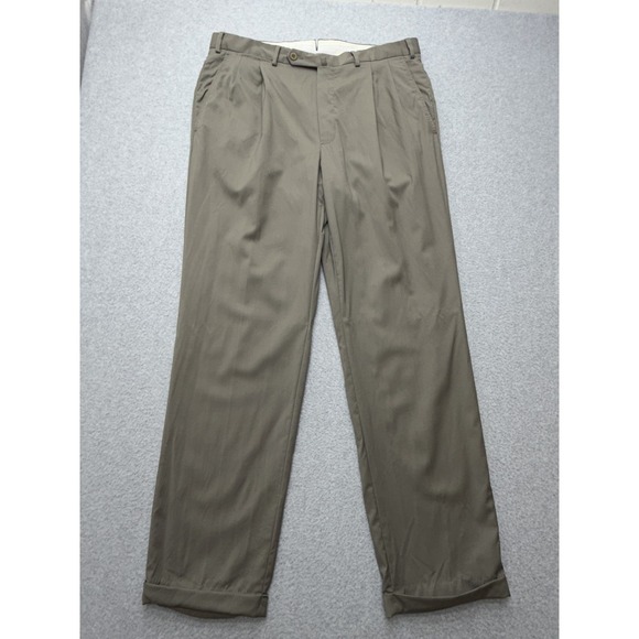 Ermenegildo Zegna Pants Mens 36x30 Brown Wool Pleated Cuffed Dress Made Portugal